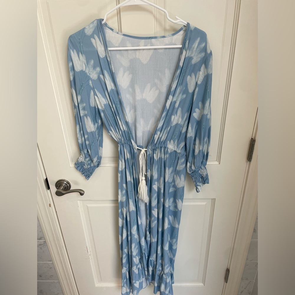 Cute Blue Tassel-Tied Coverup Dress with No Tag